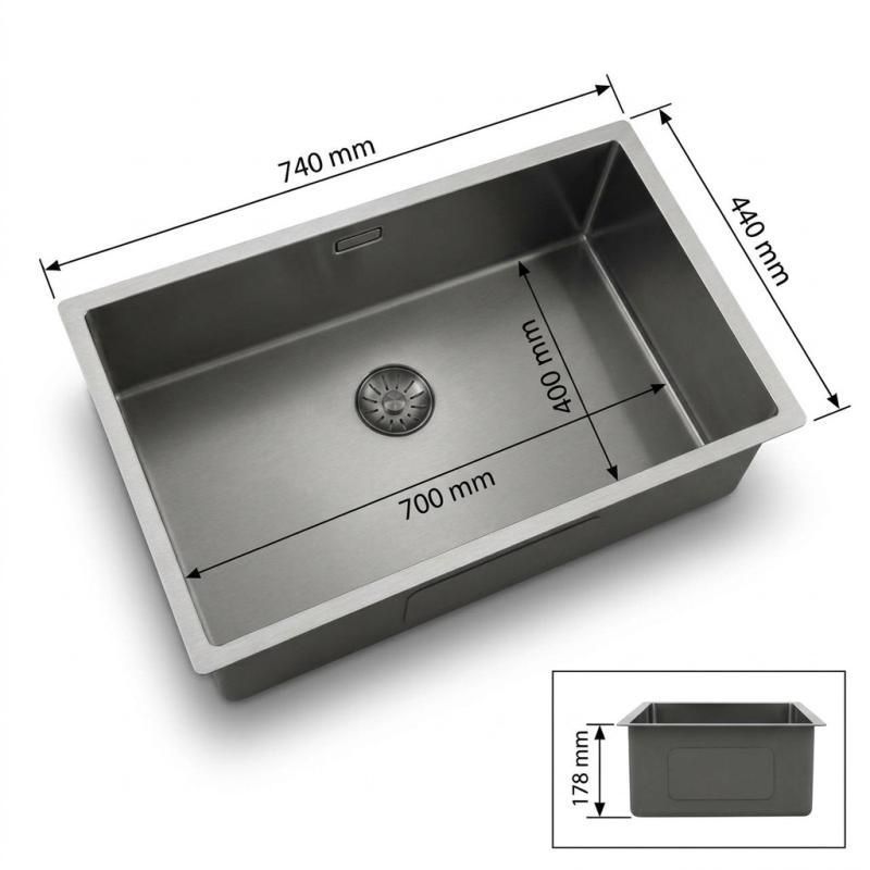 Pure.Sink Comfort grote PVD Gun metal spoelbak 70x40 cm 10mm radius onderbouw, vlakinbouw en opbouw PCM7040-61